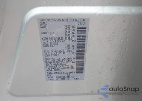 2014 Infiniti Qx60 z USA, uszkodzony, nr VIN 5N1AL0MN8EC527867